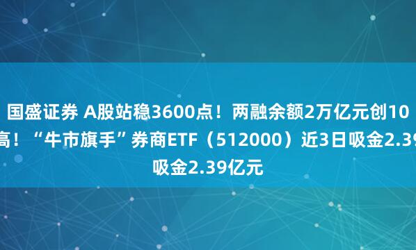 国盛证券 A股站稳3600点！两融余额2万亿元创10年新高！“牛市旗手”券商ETF（512000）近3日吸金2.39亿元